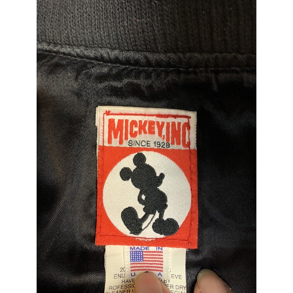 Vintage Walt Disney Studios Leather Wool Bomber Jacket Mickey Mouse M - HTF - Picture 4 of 15